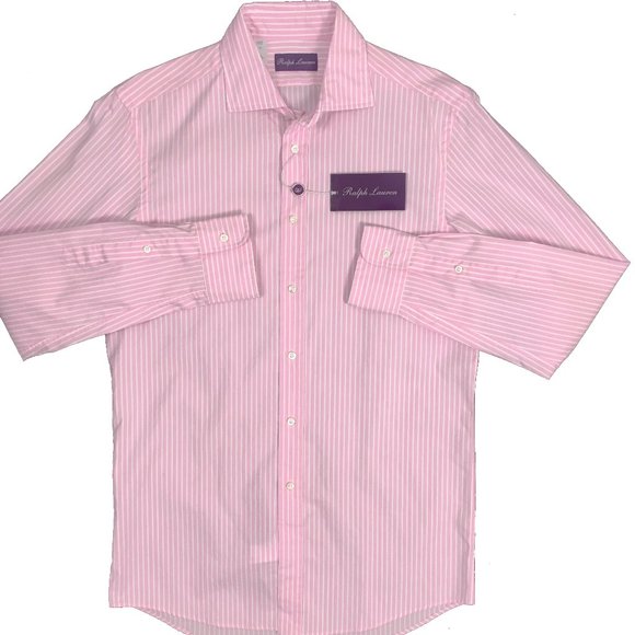 NEW $425 Ralph Lauren Purple Label Dress Shirt! 15 Pink With White Stripes ITALY - Picture 1 of 2